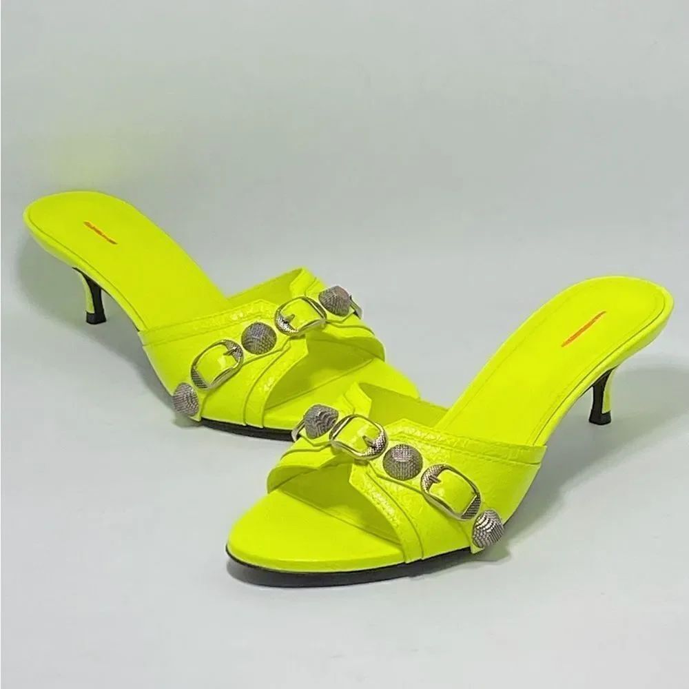 Balenciaga Women's Cagole Buckle Stud Slide Sandals size 38